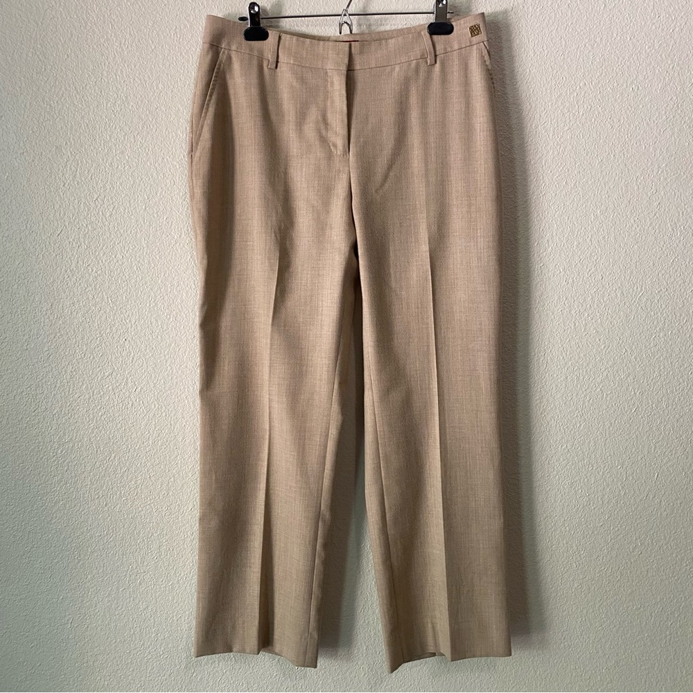 Carolina Herrera Straight Leg Trousers US 10 Tan Brown Wool Blend Dress Pants
